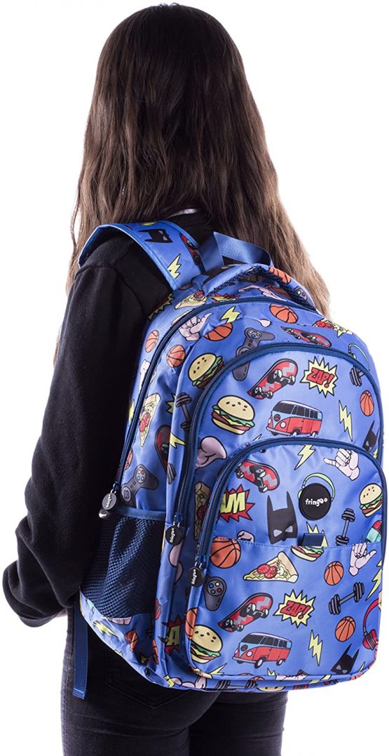 FRINGOO® Girls Boys Multi-compartment School Backpack Waterproof Fits Laptop 17'' (H:44cm*L:29cm*W:21cm, Boys Doodles) - Image 3