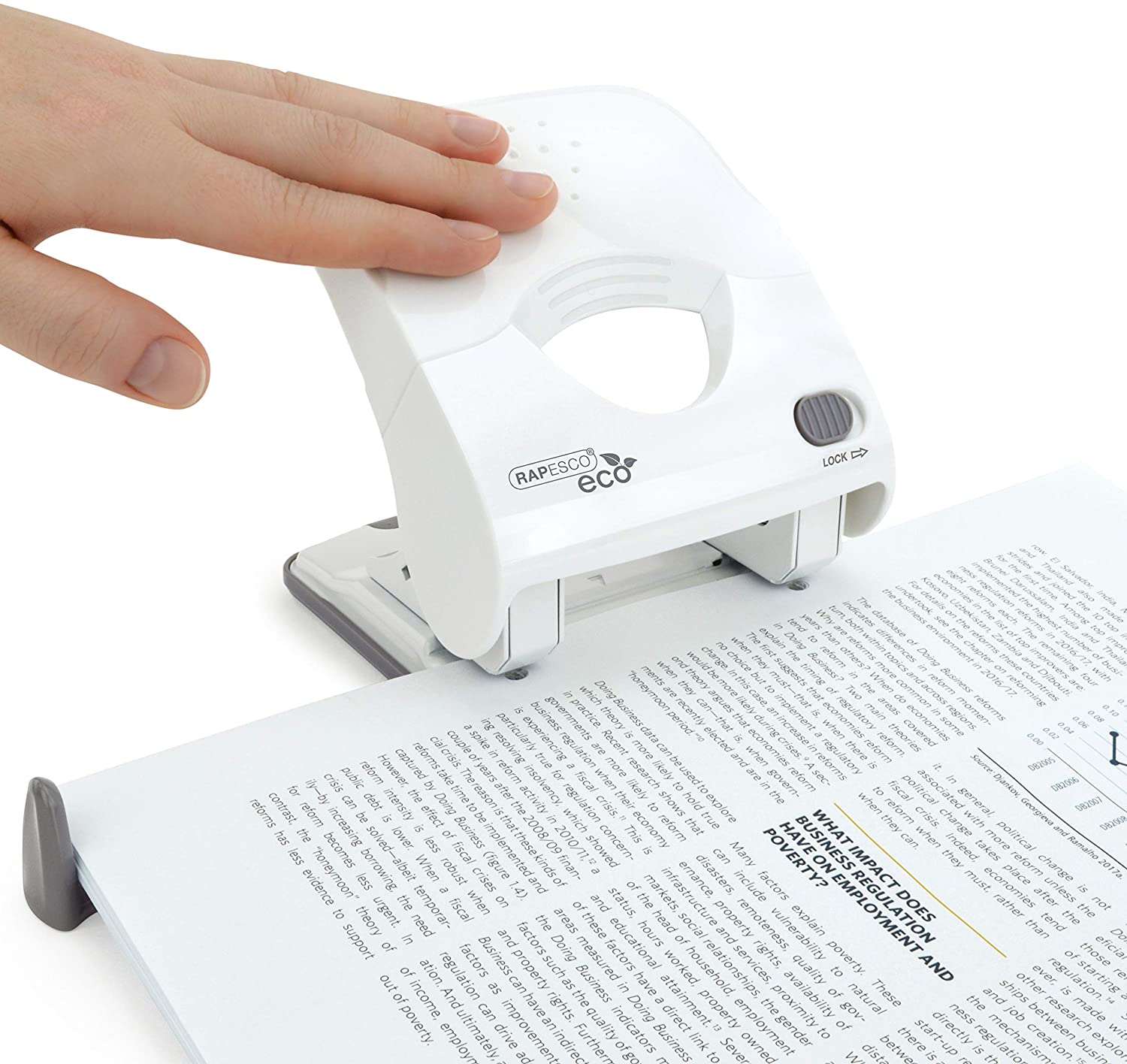 Rapesco 1524 ECO X5-30ps Less Effort 2 Hole Punch, 30 Sheet Capacity, Soft White - Image 2