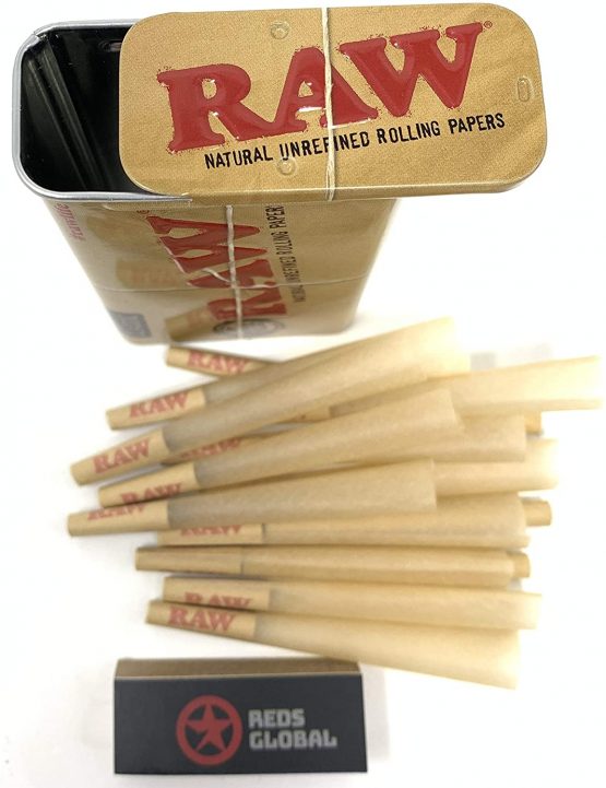 Raw Small Metal Slide Tin [Cigarette - Stash - Travel] with Small Cones and Tips - Image 4