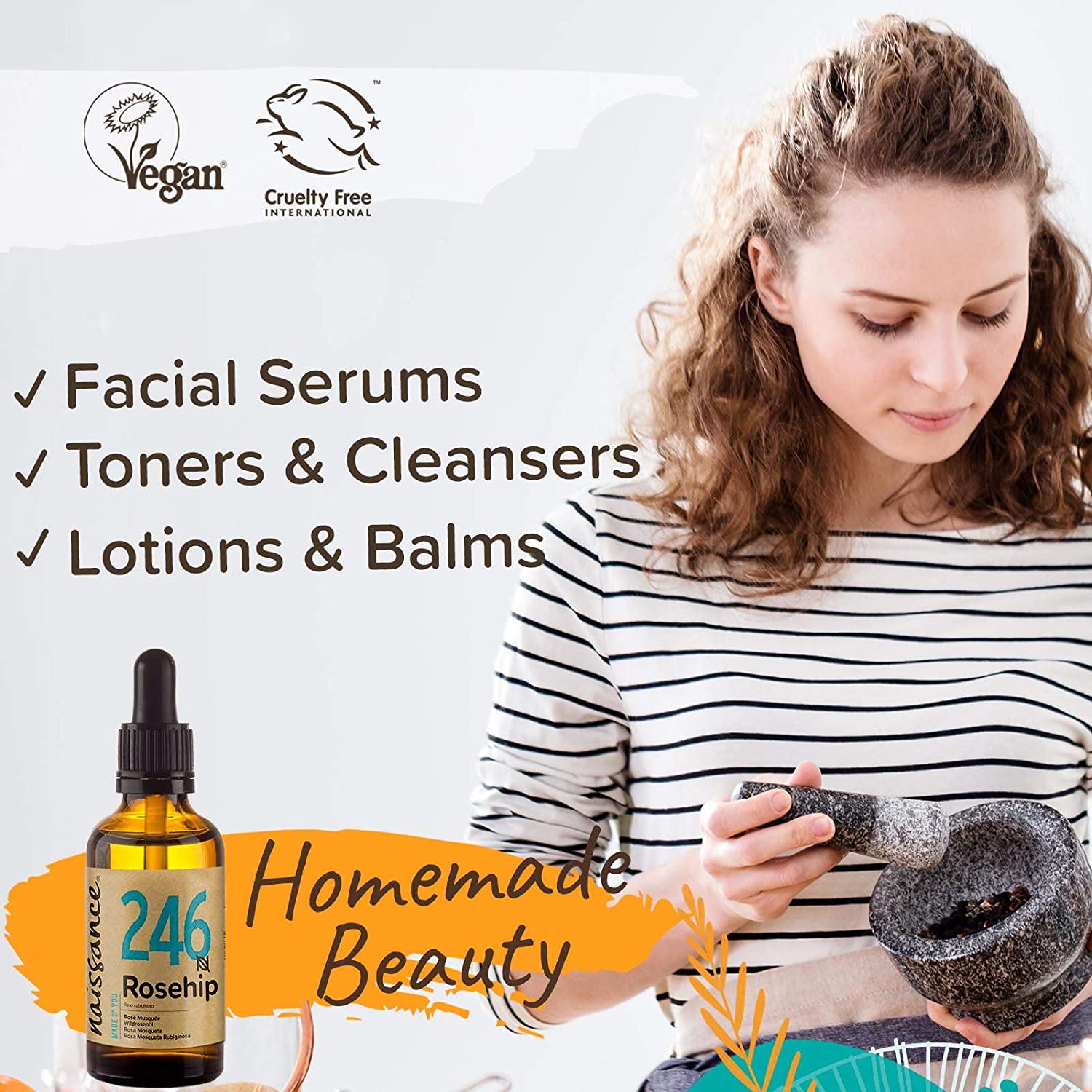 Naissance Rosehip Seed Oil (No. 246), 50ml, 100% Natural, Hydrating, Nourishing Moisturising, Ideal for Skin Face, Hair, Body - Image 4