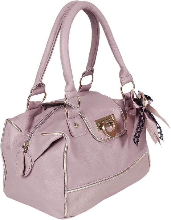 Pink, Gold Details, Faux Leather Handbag For Ladies One Size - Image 2