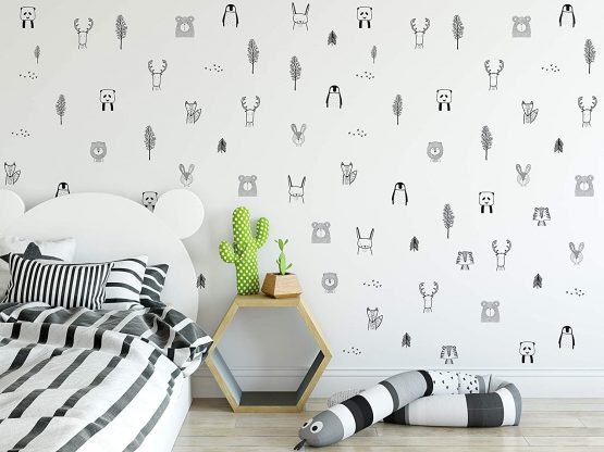Animal Wall Stickers for Kids Bedrooms, Nursery, Baby Room, Play Room, Kids Room – Stylish Safari, Woodland Animal, Jungle, Tree Wall Stickers for Baby Nursery. Black and White Bedroom Stickers - Image 3