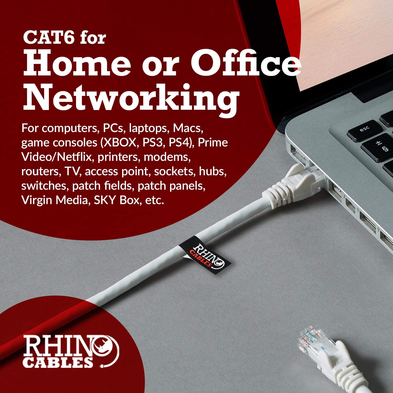 rhinocables CAT 6 High-Speed Gigabit Ethernet Cable - Patch Network Lead for LAN, Black, 1m - Image 4