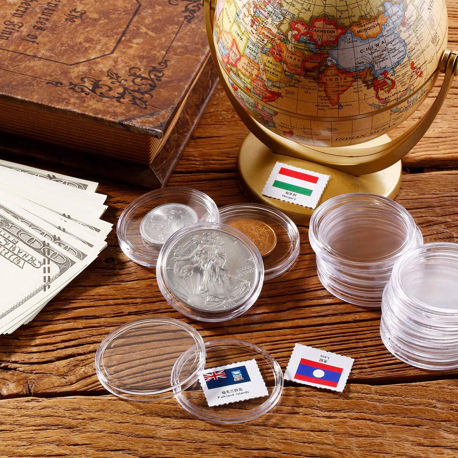 40 mm Silver Eagles Coin Capsules Coin Case Coin Holder Storage Container with Storage Organizer Box for Coin Collection Supplies (60 Pieces) - Image 2
