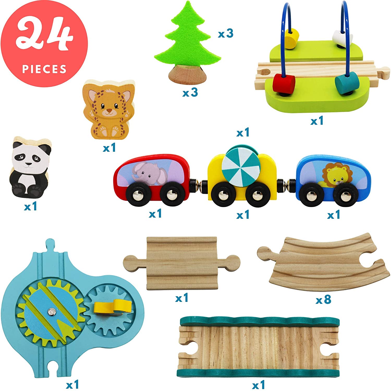 Vesta Baby My First Railway Train Set – 24 Piece Beginner Wooden Rail ...