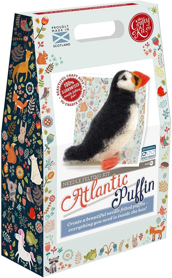 Atlantic Puffin Needle Felting Kit Containing 100% British Wool, Felting Needles, High Density Felting Sponge, Pipe Cleaners, Wire, Nylon, Glass Eyes and Clear Colour Instructions