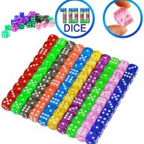 YOUSHARES 100Pcs Dice Set of 10 Transparent Colors for Dice Games – 16mm 6 Sided Standard Dice with A Velvet Dice Carrying Bag, Board & Tenzi Dice Games and Other Casino Games