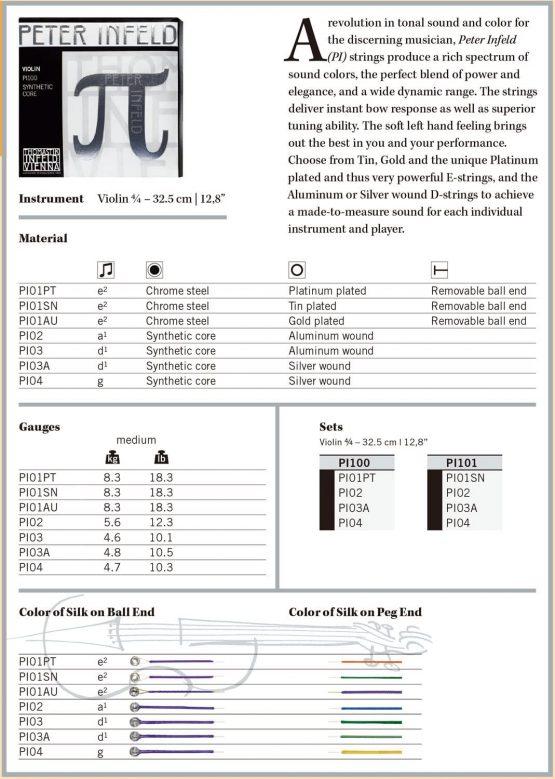 Thomastik Strings for Violin Synthetic Core Peter Infeld set 4/4 E Platinum, D Silver, for demanding musicians - Image 2