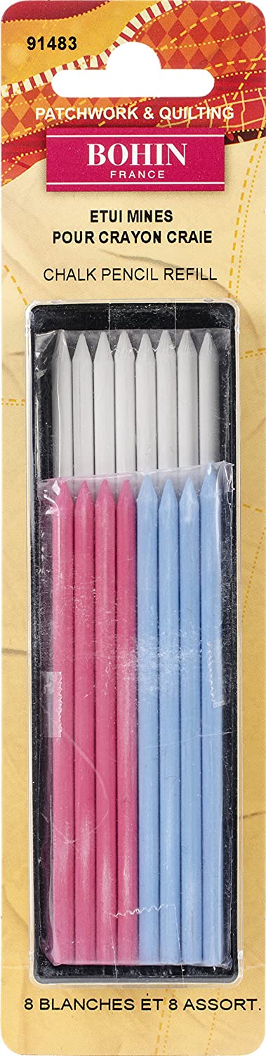 Bohin France Chalk Pencil Refill - Tool for Marking Pattern Lines Pleats or Buttonholes on Fabric, Multicolour - 16 Pieces