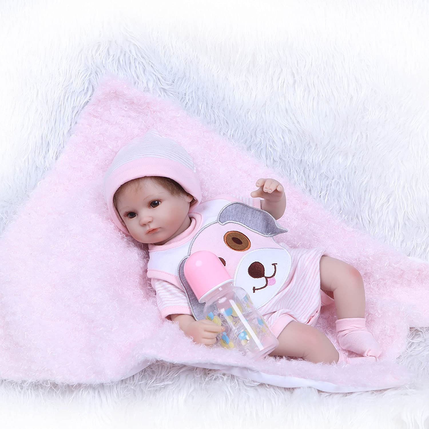 Pinky Reborn Dolls Girls Eyes Open 17" 43cm Reborn Babies Soft Silicone Babies Reborn Baby Dolls Realistic Vinyl Newborn for Xmas Gift (Pink) - Image 4