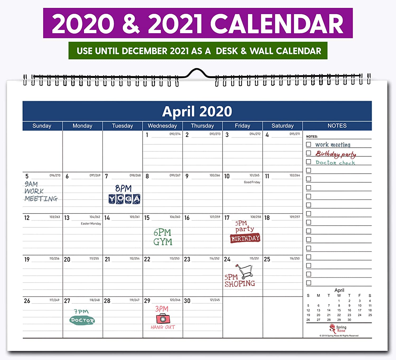 24 Months Wall & Desktop Calendar 2024 & 2025, Blue