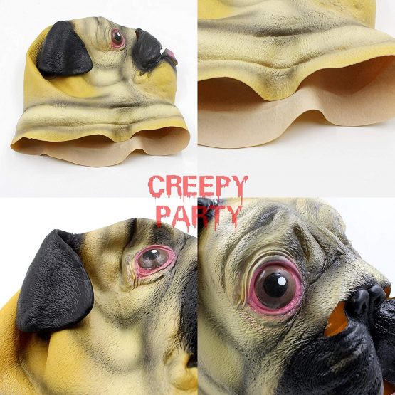 CreepyParty Pug Dog Mask Animal Realistic Full Head Masks for Halloween Costume Party Carnival Cosplay - Image 3