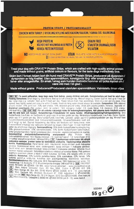 Crave Protein Strips Dog Treat, Turkey and Chicken, 7 x 55g - Image 2