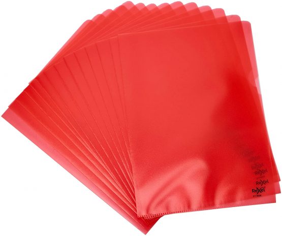 Rexel Quality A4 Document Folder, Red Embossed, 115mic, Cut Flush, Copy Safe, Pack of 100, 2115636