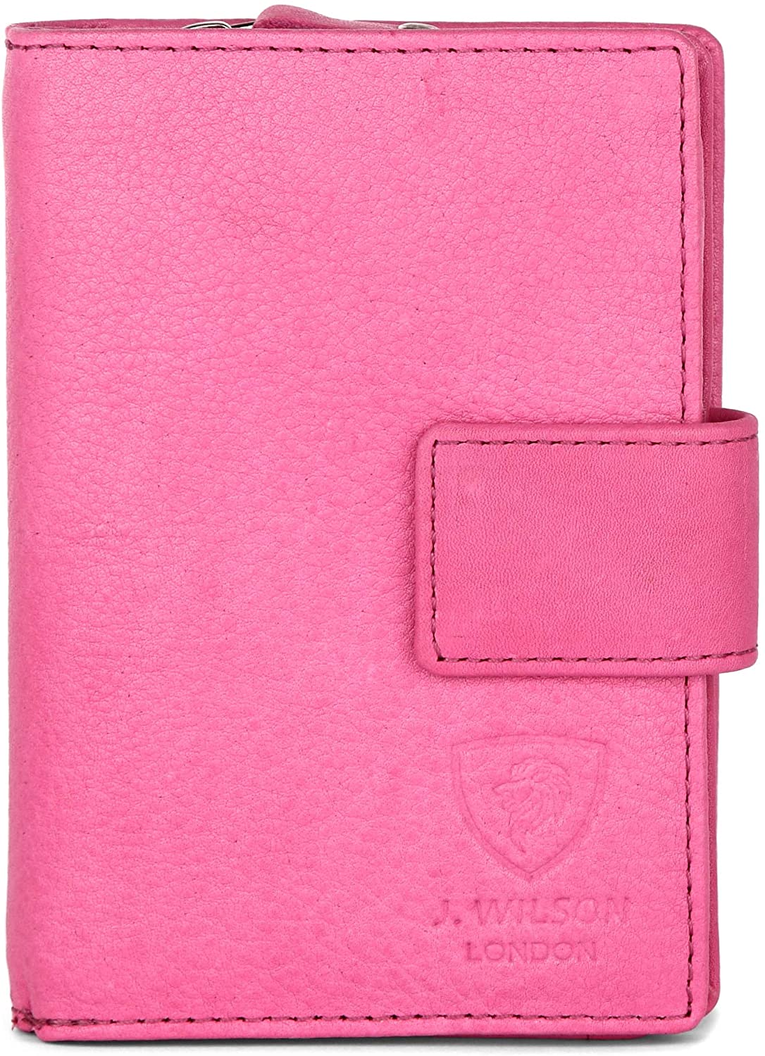 J. Wilson London Ladies RFID Safe Designer Leather Purse Card Women Wallet Zip Pocket Boxed, Pink