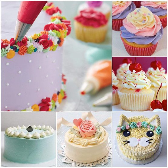 Hemesic Cake Icing Piping Bag and Nozzles Sets, 14 Stainless Steel Nozzle and Reusable Pastry Piping Bag Tips Kit DIY Cake Decorating Tool - 17 PCS - Image 4