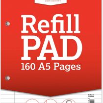 Silvine 160 Page A5 Refill Pad, Head Bound and Punched 2 Holes. Ruled 8mm Feint with Margin. Ref A5RPFM