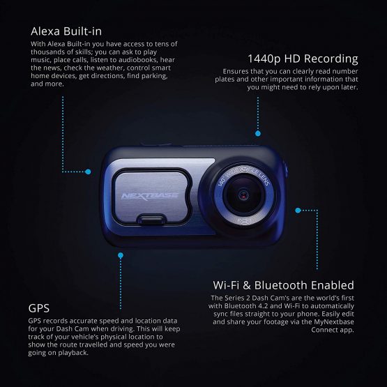 Nextbase 422GW Dash Cam Front and Rear Camera- Full 1440p/30fps Quad HD In Car Camera- WiFi Bluetooth GPS- Alexa Built-in- Night Vision- intelligent Parking Mode- 280° / 360 Dual 6 Lane Wide Recording - Image 4