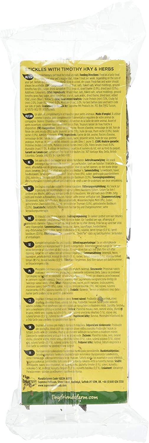 Supreme Petfoods Tiny Friends Farm Timothy Hay and Herb Stickles 100g