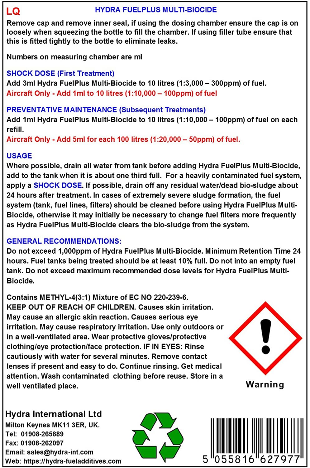HYDRA FPB77 FuelPlus Multibiocide, fuel system cleaner, diesel bug treatment ideal for