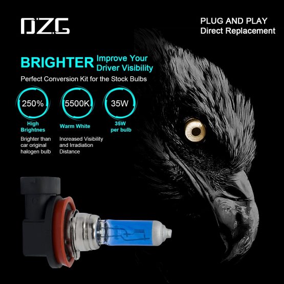 DZG - H8 Halogen Bulbs - 12V 35W Super White Headlight Lamps 5500K Fog Light DRL Angel Eye Bulb, 2 Pieces - Image 4