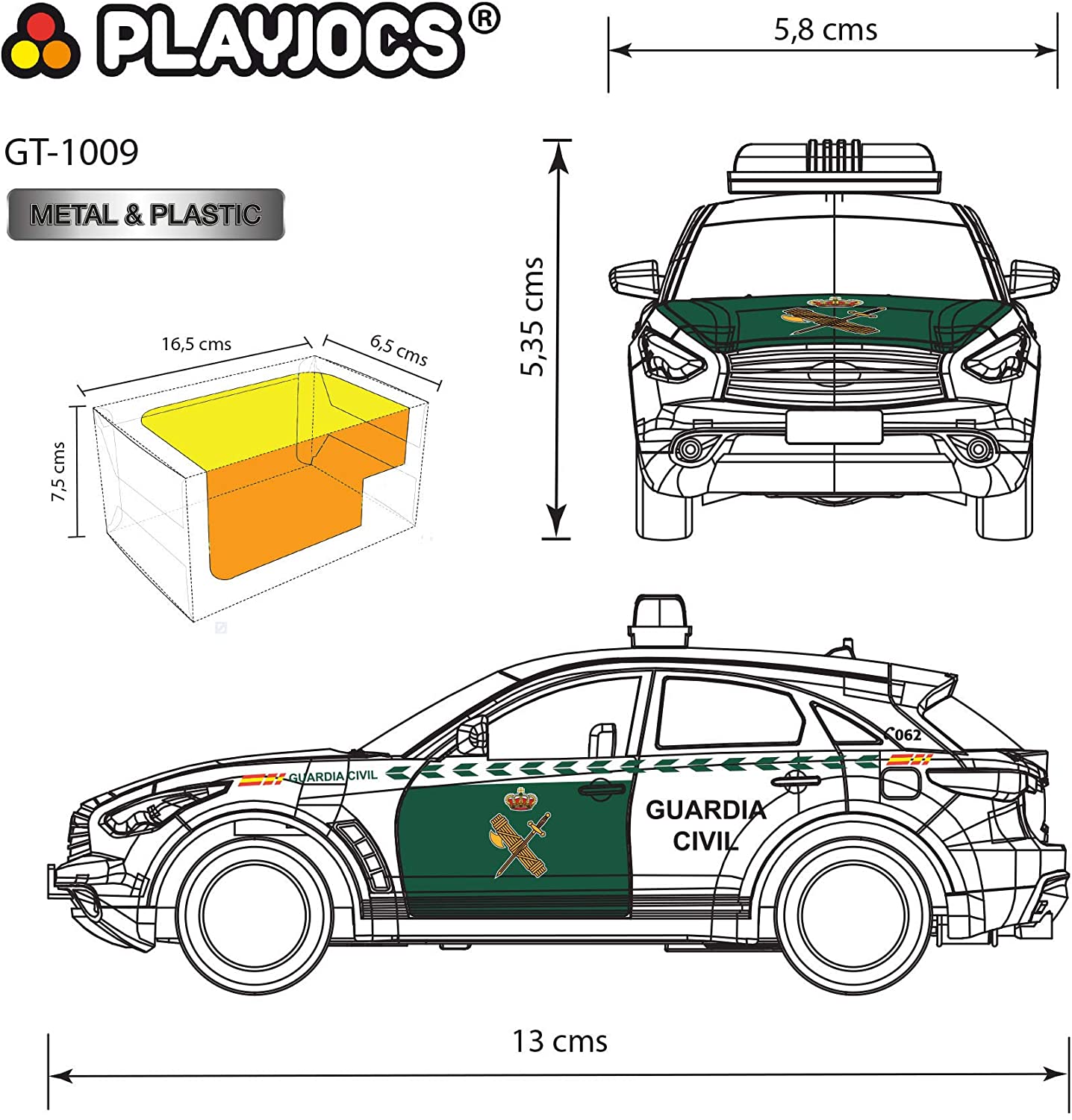 PLAYJOCS GT-1009 GUARDIA CIVIL CAR, Metallic, 7.8 cm x 6.8 cm x 16.8 cm - Image 2