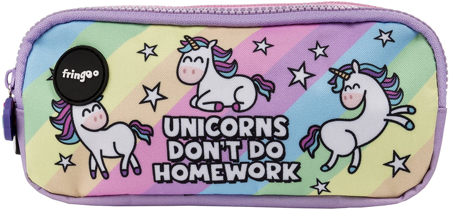 Fringoo® 3 Compartment Pencil Case for Kids School Stationery Holder Funny Cute (Unicorns & Homework - 3 Compartments) - Image 2