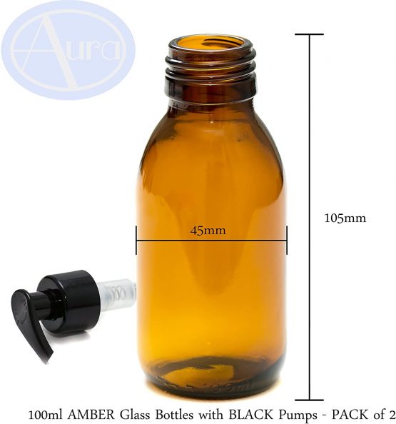 Aura 100ml Amber Syrup Bottles with Black Pumps - Pack of 2 - Image 2