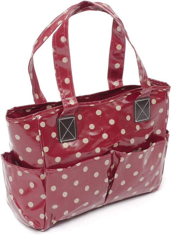 Hobby Gift Craft Bags, PVC Cotton, Red Polka Dot, 35x17x39 cm