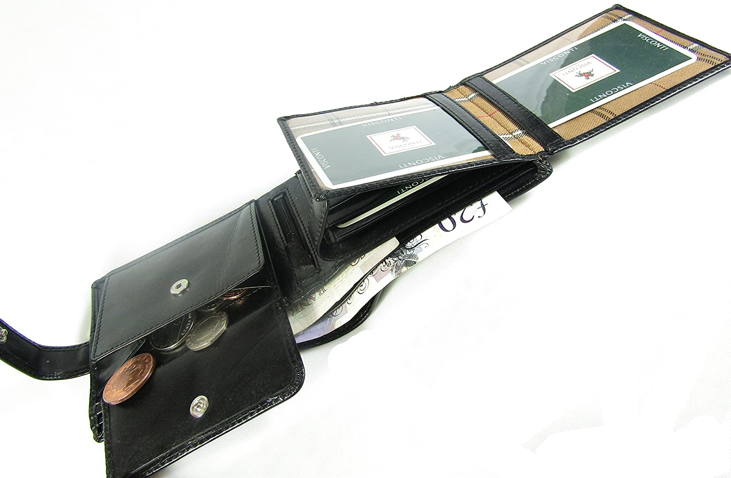 New Visconti Monza Rome Italian Glazed Leather RFID Blocking Men's Wallet Money Bag Style Rome MZ5 (Black) - Image 3