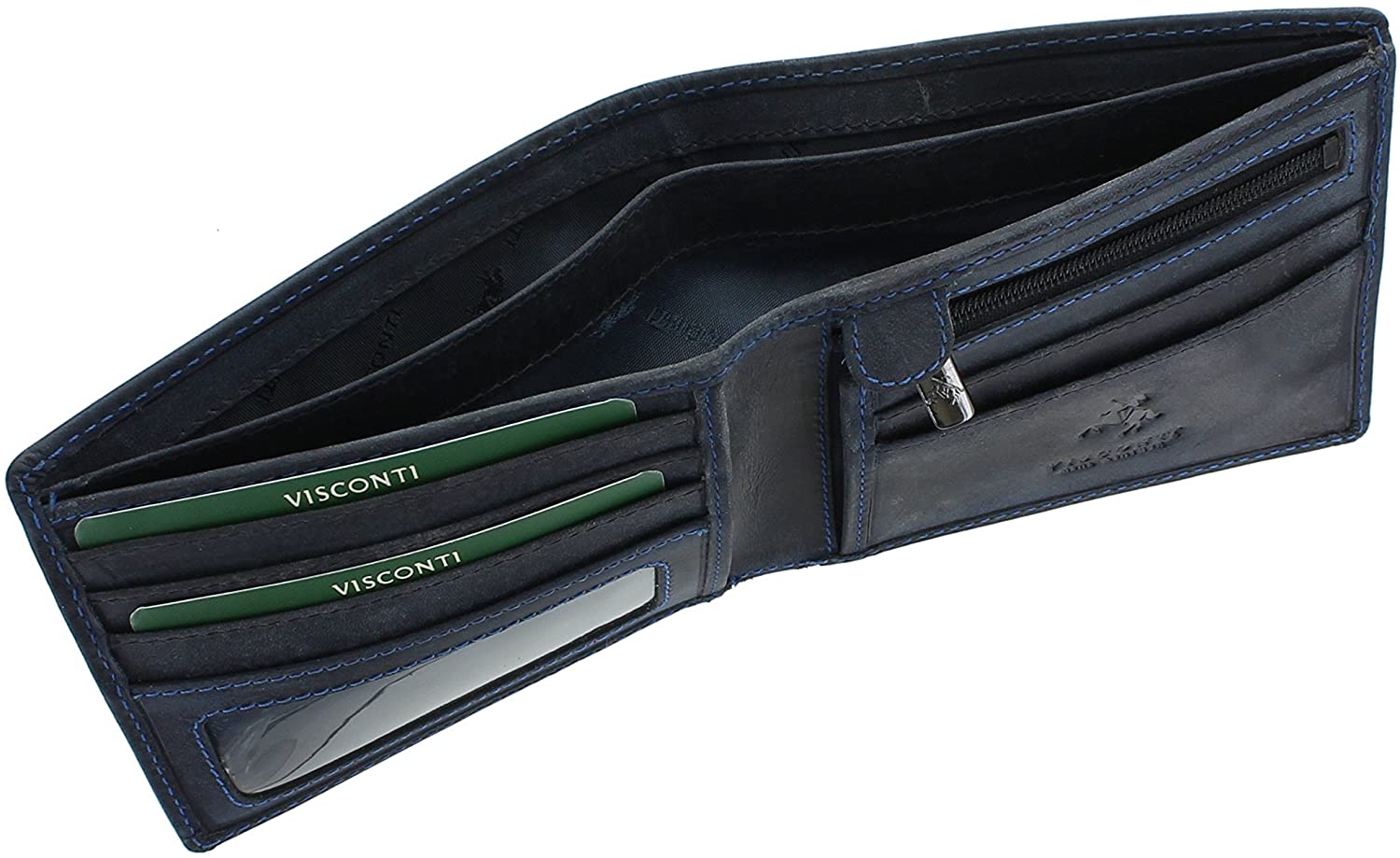 VISCONTI Hunter Oiled Leather Shield Wallet 707 Oil Blue RFID - Image 4