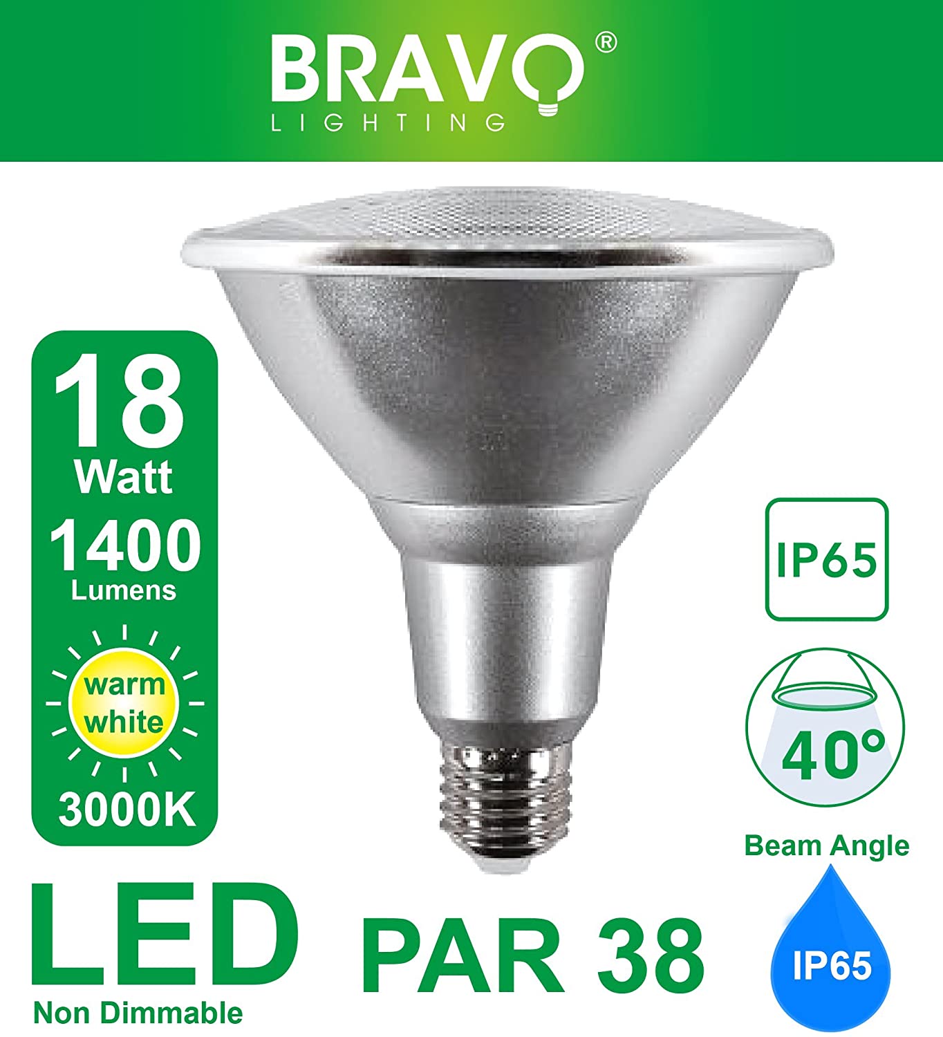 Bravo Lighting PAR38 16W IP65 LED E27 Equivalent To 150 W Halogen Lamp, 3000 K, Warm White, Warm White K
