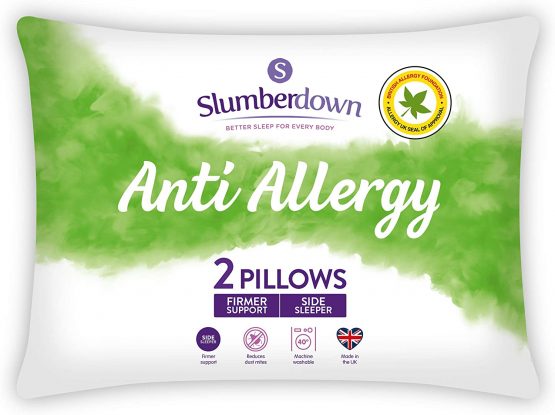 Slumberdown Anti Allergy White Pillows 2 Pack Firm Support Bed Pillows Designed for Back and Side Sleepers Bed Pillows