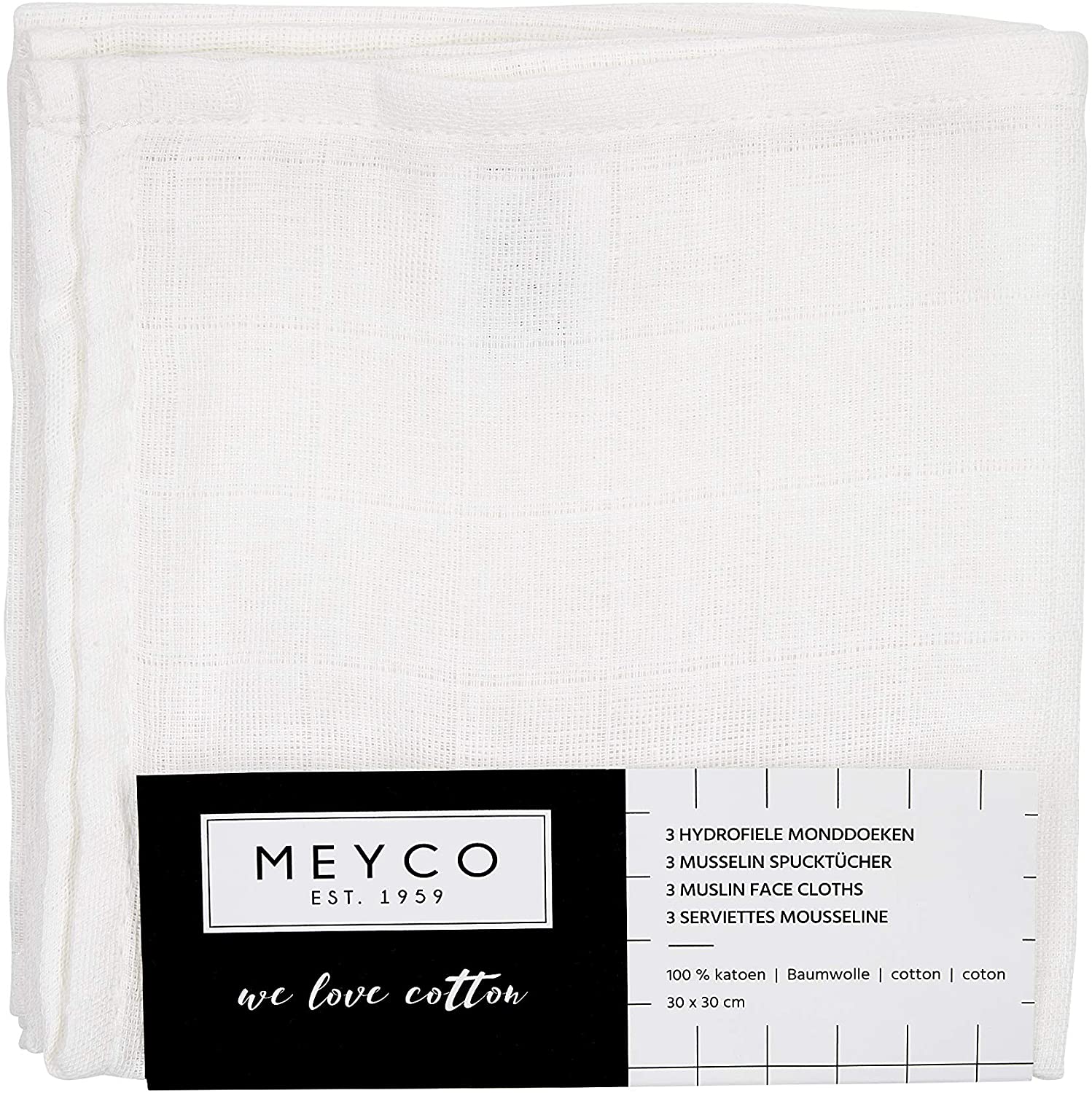 Meyco 457000 Set of 3 Muslin Towels 100% Cotton White 30 x 30 cm, 3 Stück - Image 2
