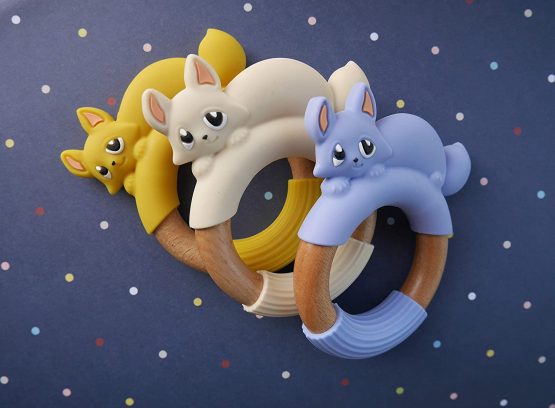 Baby Teether Teething Toy Fox Ring, Natural Safe Beech Wood and BPA Free Wood Grade Silicone, Toddler Teething Relief Soother, by MilkMama (Beige White) - Image 3