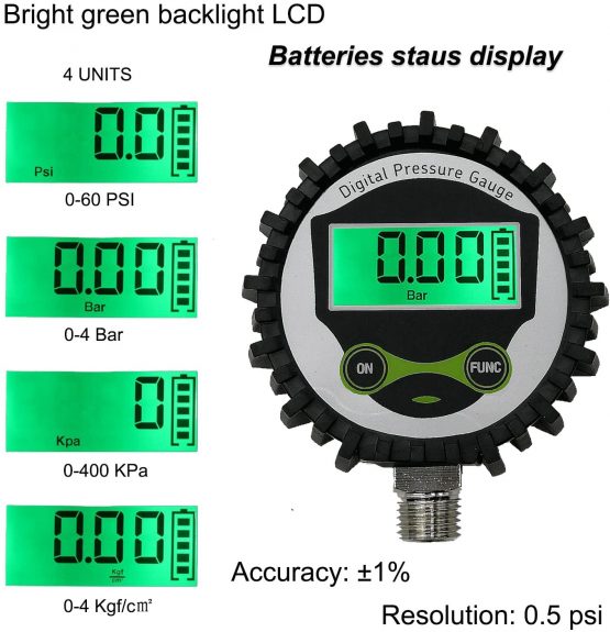 Uharbour Digital Manometer Low Pressure Gauge with 1/4'' NPT Bottom Connector and Rubber Protector, 0-60 psi, Accuracy 1%, Resolution 0.1psi - Image 2