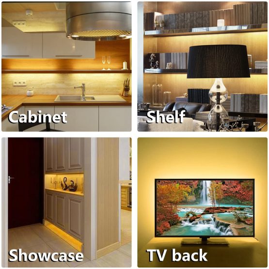 WOBANE Under Cabinet LED lighting kit, 6 PCS LED Strip lights with Remote Control Dimmer and Adapter, Dimmable for Kitchen Cabinet,Counter,Shelf,TV Back,Showcase 2700K Warm White, Bright, Timing 9.8ft - Image 4
