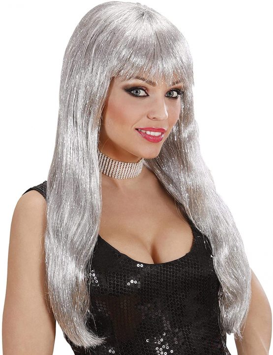 Glitzy Glamour with Tinsel - Silver Wig for Hair Accessory Fancy Dress