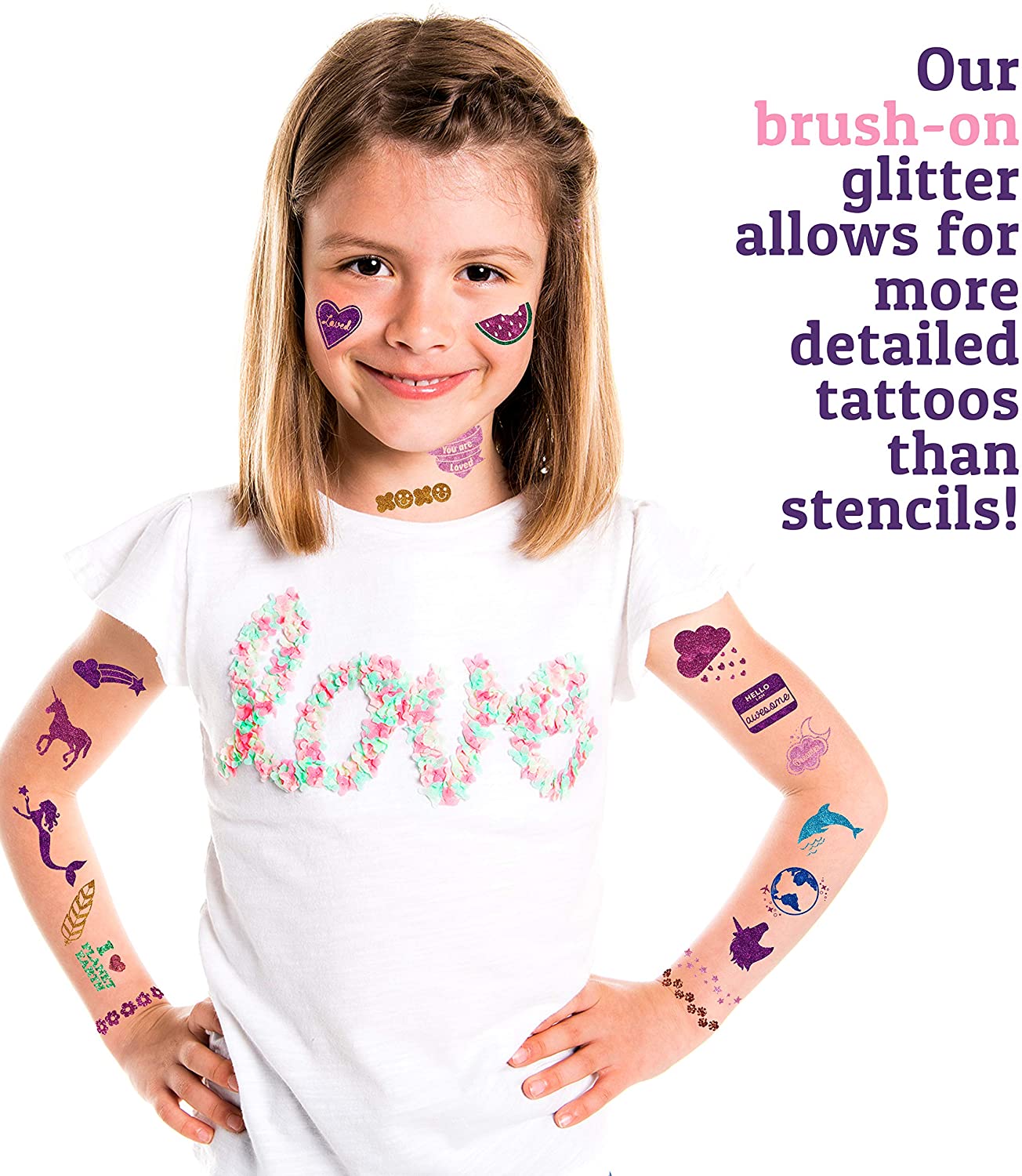 PURPLE LADYBUG Glitter Tattoo for Kids, Glitter Tattoo Kit 9 Colours, 175 Designs, 5 Year Old Girls Gifts - Image 3