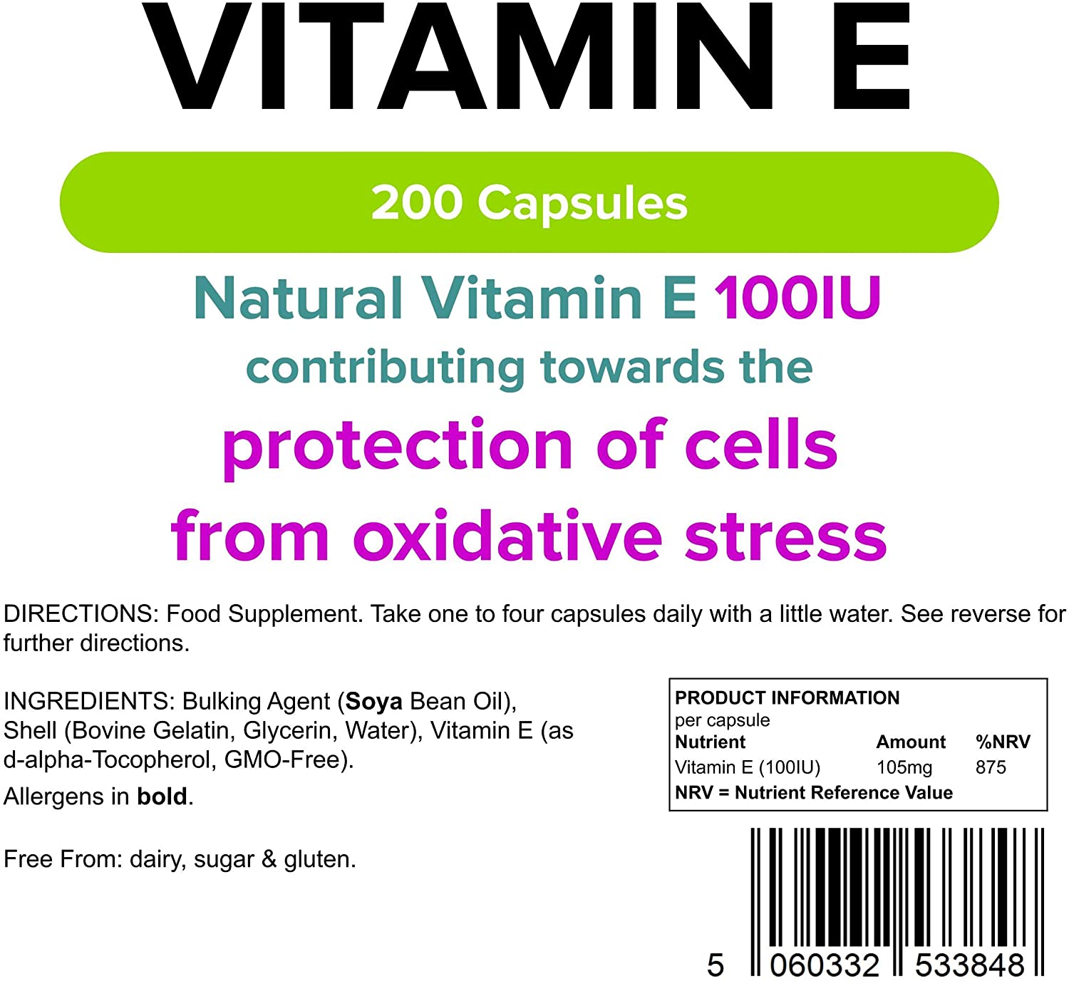 Lindens Vitamin E Oil 100IU - 200 Capsules - UK Made - Skin - Powerful Antioxidant, 200 count (Pack of 1) - Image 3