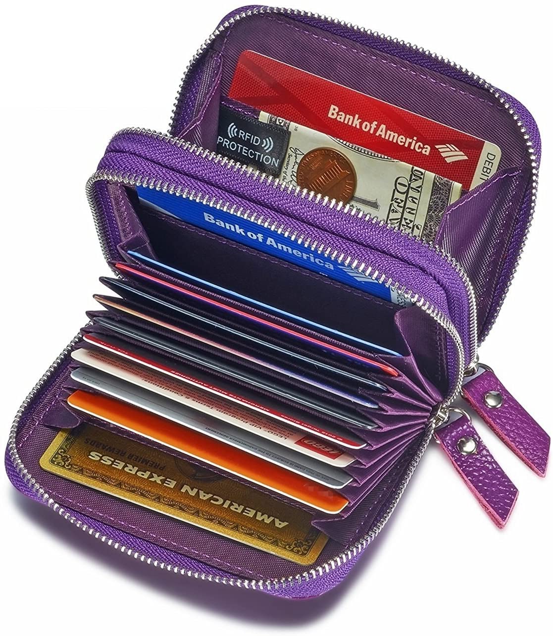 SunTrader Women's RFID Blocking Leather Zipper Wallet Purse Credit Card Case Holder (Purple), mini - Image 4