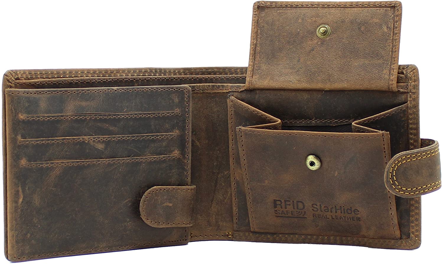 STARHIDE Handmade Wallets for Men UK, Brown Hunter (With Strap), 12cm x 9.5cm - Image 4
