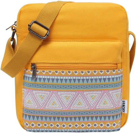 Cross Body Bag, VASCHY Small Canvas Messenger Bag for Women Girls 5.2L Lightweight Shoulder Bag Handbag for Ladies with Inner Water Bottle Pocket