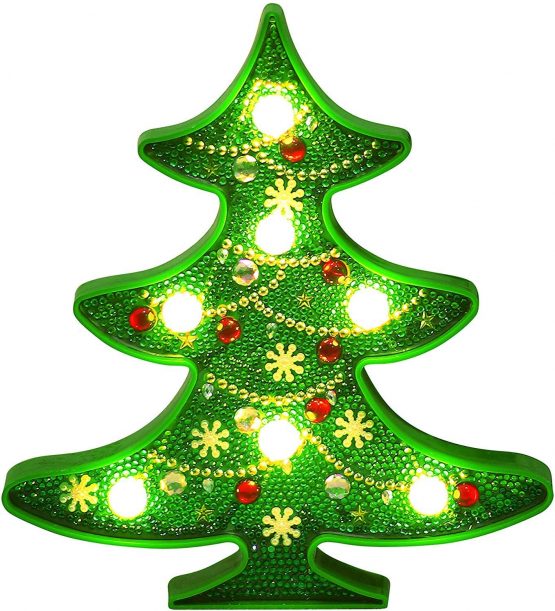 Diamond Painting Lamp with LED Lights Christmas Decor Cute Snowman Christmas Tree Night Light for Home Decorations Christmas Gifts Art Crafts (Xmas Tree)