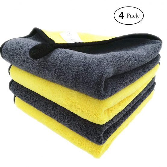 Faireach Microfibre Car Cleaning Cloths Set of 4, Auto Drying Towel for Car Care Polishing Washing Waxing Dusting and Detailing, 16'' x 16''
