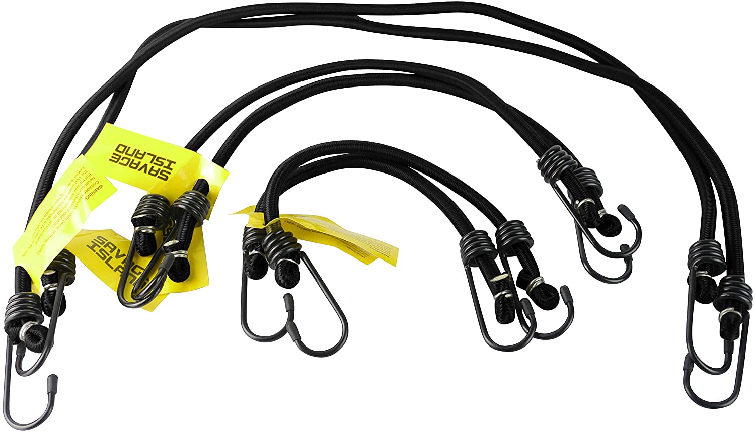Savage Island Elasticated Bungees Cords Bungee Military Army Basha Straps Variety Pack - 2 x 12, 2 x 18 + 2 x 30 (Black)