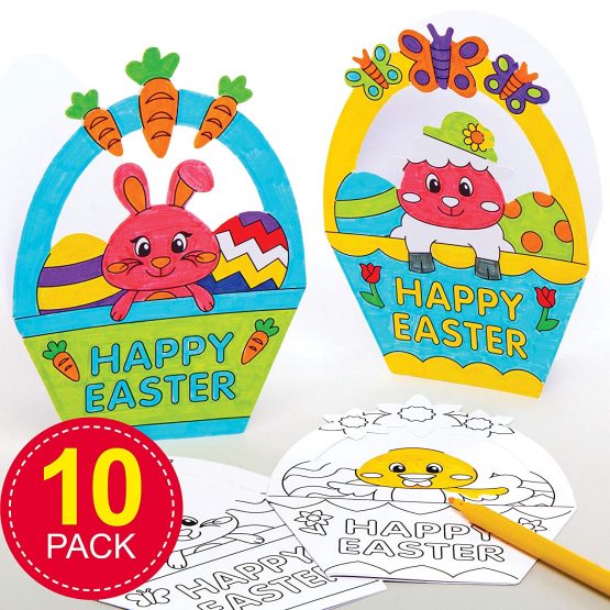 Baker Ross AT516 Easter Basket Colour in Cards - Pack of 10, Creative Easter Art and Craft Supplies for Kids to Make and Decorate - Image 2