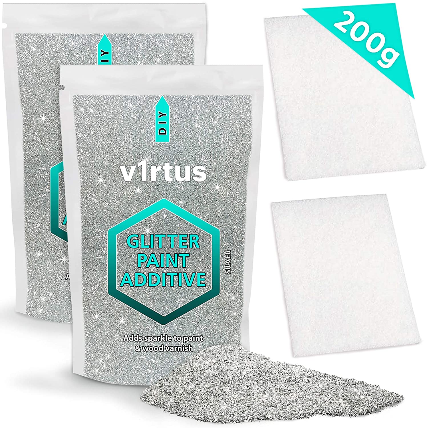 Silver Glitter Paint Additive 200g with 2X Buffing Pads, 200g & 2 Buffing Pads