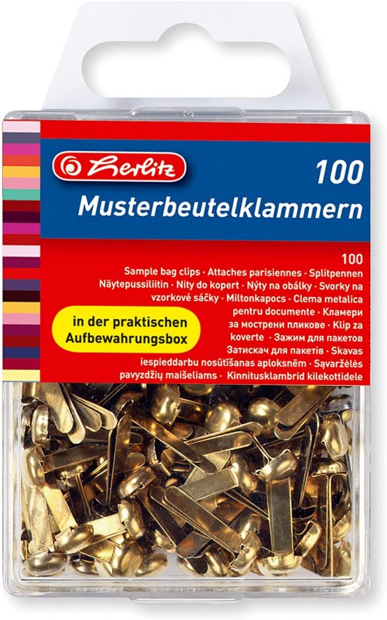 Herlitz Sample Bag Clip, Flat Top, in Hanging Box, Metal 100 Stück