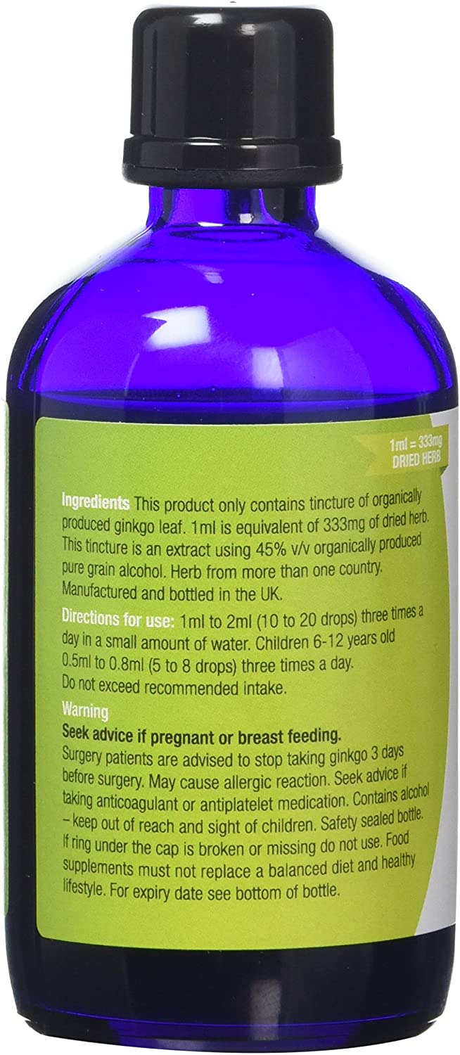 Organic Herbal Remedies 100ml Ginkgo Biloba Tincture, Blue Bottle, 100 ml (Pack of 1) - Image 3